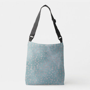 Winter Watercolor Aqua & Silver Glitter Polka Dots Crossbody Bag