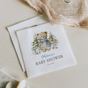 Winter Watercolor Bear Baby Shower Napkin