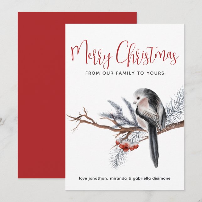 Winter Watercolor Bird Red Holiday Card (Front/Back)