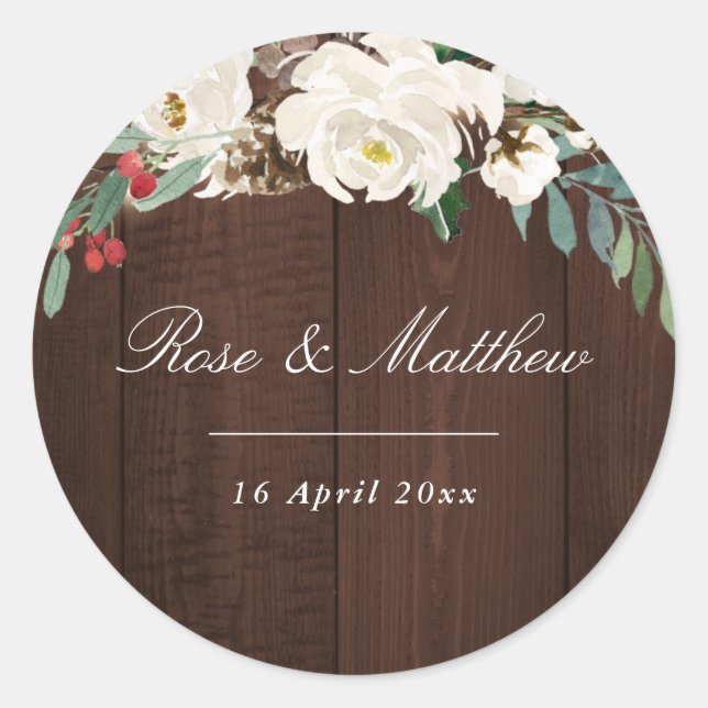 winter watercolor blooms wedding sticker (Front)