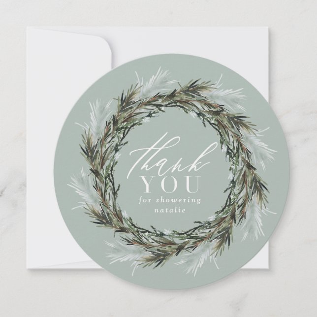 Winter watercolor botanical baby shower thank you (Front)