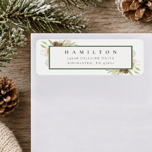Winter Watercolor Botanical Foliage Pinecone Return Address Label