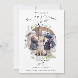 Winter Watercolor Botanical Holiday Photo Card