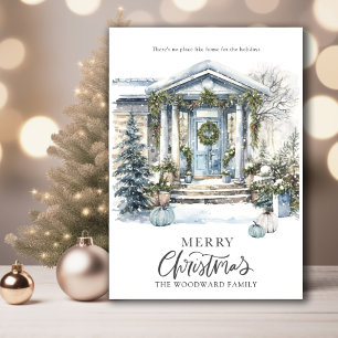 Winter Watercolor Christmas House Holiday Invitation