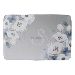 Winter Watercolor Floral Monogram Personalised Bath Mat