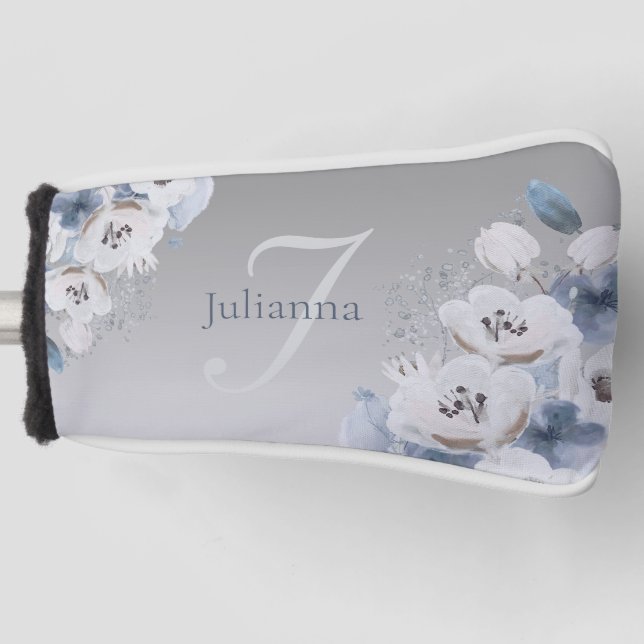 Winter Watercolor Floral Monogram Personalised Golf Head Cover (Front)