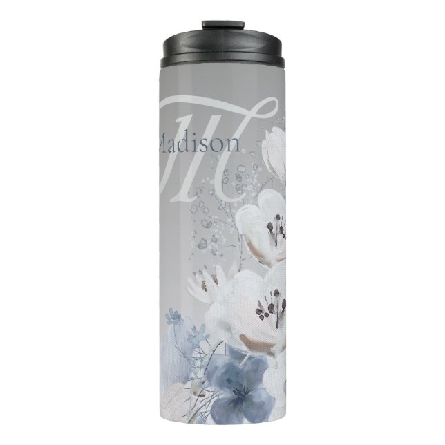 Winter Watercolor Floral Monogram Personalised Thermal Tumbler (Front)