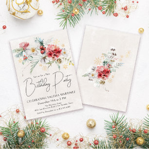 Winter Watercolor Flowers 70th Birthday Party Invitation