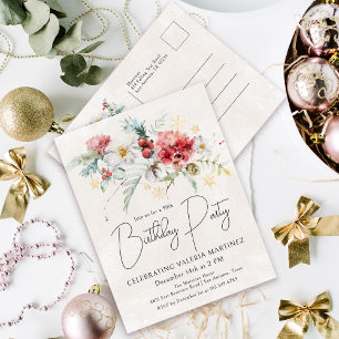 Winter Watercolor Flowers 90th Birthday Party Invitation Postcard