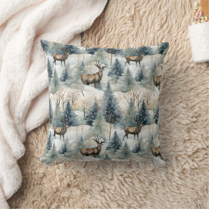 Winter Watercolor Forest Deer (1) Cushion