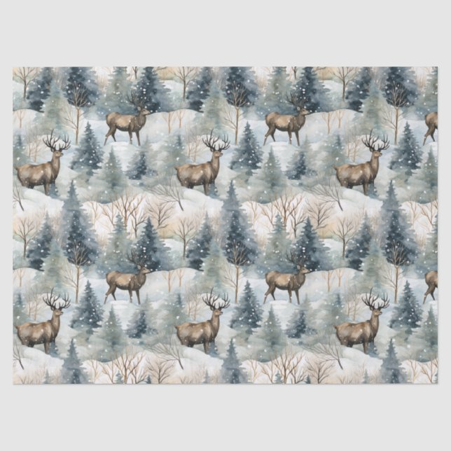 Winter Watercolor Forest Deer (1) Tissue Paper (Front)