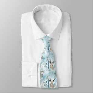 Winter Watercolor Forest Deer (2) Tie
