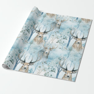 Winter Watercolor Forest Deer (2) Wrapping Paper