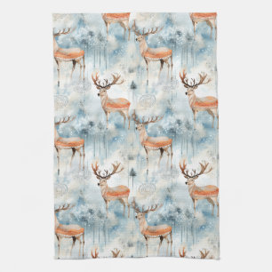 Winter Watercolor Forest Deer (3) Tea Towel