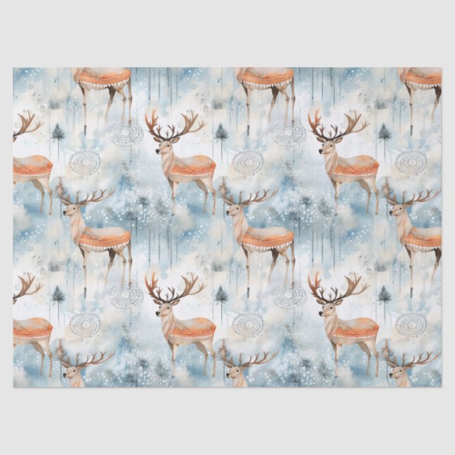 Winter Watercolor Forest Deer (3) Tissue Paper (Front)