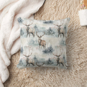 Winter Watercolor Forest Deer (4) Cushion