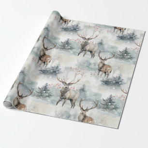 Winter Watercolor Forest Deer (4) Wrapping Paper