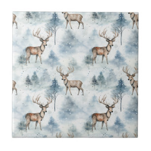 Winter Watercolor Forest Deer (5) Ceramic Tile