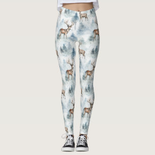 Winter Watercolor Forest Deer (5) Leggings