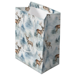 Winter Watercolor Forest Deer (5) Medium Gift Bag