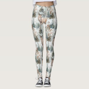 Winter Watercolor Forest Deer (6) Leggings