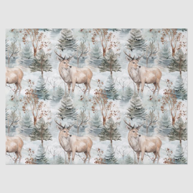 Winter Watercolor Forest Deer (6) Tissue Paper (Front)