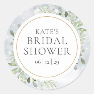 Winter Watercolor Greenery Bridal Shower Classic Round Sticker
