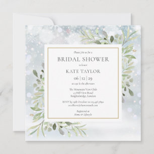Winter Watercolor Greenery Bridal Shower Invitation