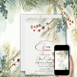 Winter Watercolor Greenery Invitation