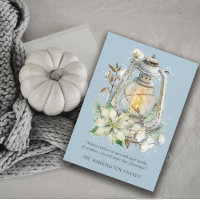 Winter Watercolor Lantern Snow Christmas Blue Card