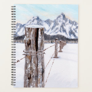 Winter watercolor mountain art planner