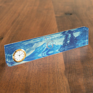 Winter Watercolor Mountains Landscape Monogram Nameplate