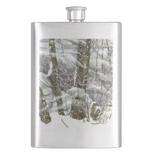 Winter Watercolor painting Hip Flask