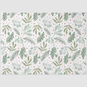 Winter Watercolor Pine Berry Holiday Garland Green Tissue Paper
