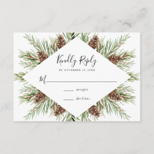 Winter Watercolor Pine Cone Frame Wedding RSVP Enclosure Card