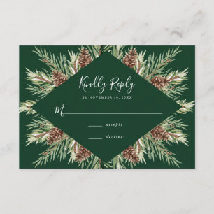 Winter Watercolor Pine Cone Frame Wedding RSVP Enclosure Card
