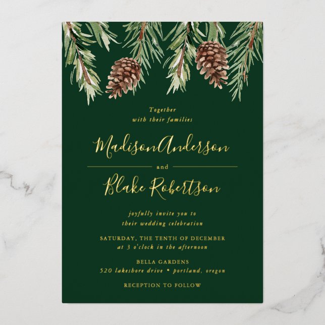 Winter Watercolor Pine Cone Wedding (Front)