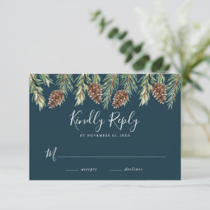 Winter Watercolor Pine Cone Wedding RSVP Enclosure Card