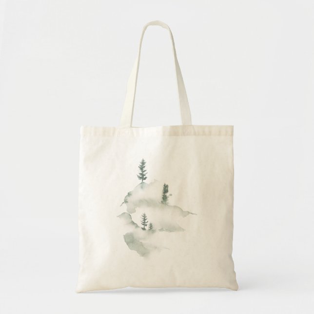 Winter Watercolor Pine Trees Tote Bag (Front)