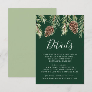 Winter Watercolor Pinecone Wedding Details Enclosure Card
