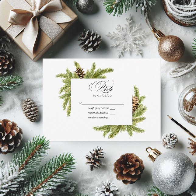 Winter Watercolor Pines Wedding RSVP Card (Winter Watercolor Pines Wedding RSVP)