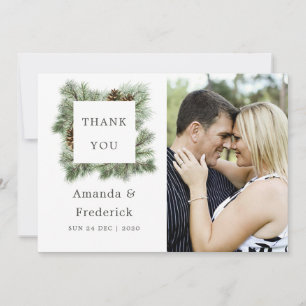 Winter Watercolor Pines Wedding Thank You photo Card