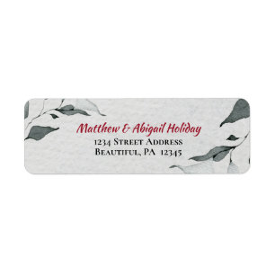 Winter Watercolor Simple Silver Grey Leaves Return Address Label