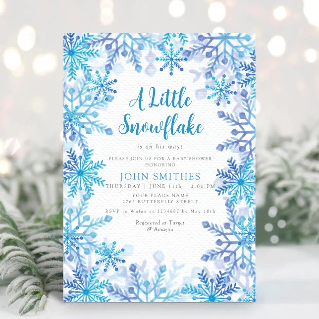 Winter Watercolor Snowflake Sprinkle Baby Shower  Invitation (Creator Uploaded)