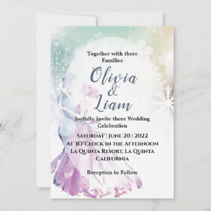 Winter Watercolor Snowflakes & Couple Wedding Invitation