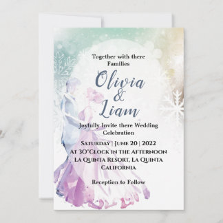 Winter Watercolor Snowflakes & Couple Wedding Invitation