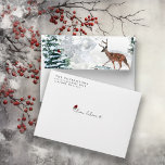 Winter Watercolor Snowy Christmas Scene Envelope<br><div class="desc">Make a remembrance statement this Christmas Holiday Scene with this wintry,  showy mountain scene embellished with a reindeer and a red cardinal.  Easily customised with your return address.</div>