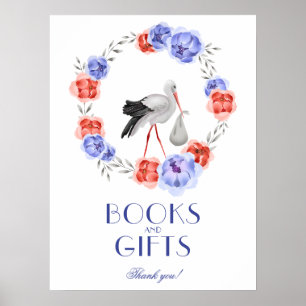 Winter Watercolor Stork Books And Gift Baby Shower Poster