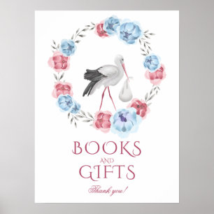 Winter Watercolor Stork Books & Gifts Baby Shower Poster
