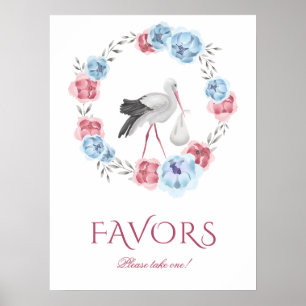 Winter Watercolor Stork Favours Baby Shower Poster